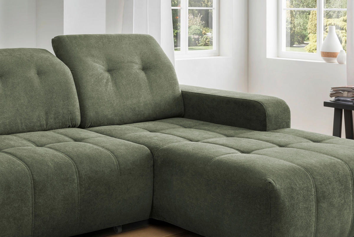 ECKSOFA Vicari Dunkelgrün Chenille  - Dunkelgrün/Schwarz, MODERN, Textil/Metall (185/292cm) - Livetastic