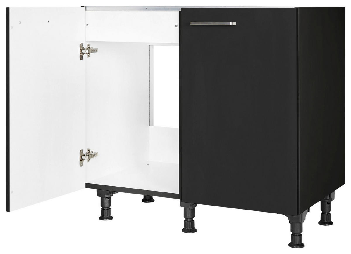SPÜLENUNTERSCHRANK 90/87/56 cm  in Schwarz  - Edelstahlfarben/Schwarz, MODERN, Holzwerkstoff/Metall (90/87/56cm) - Nobilia