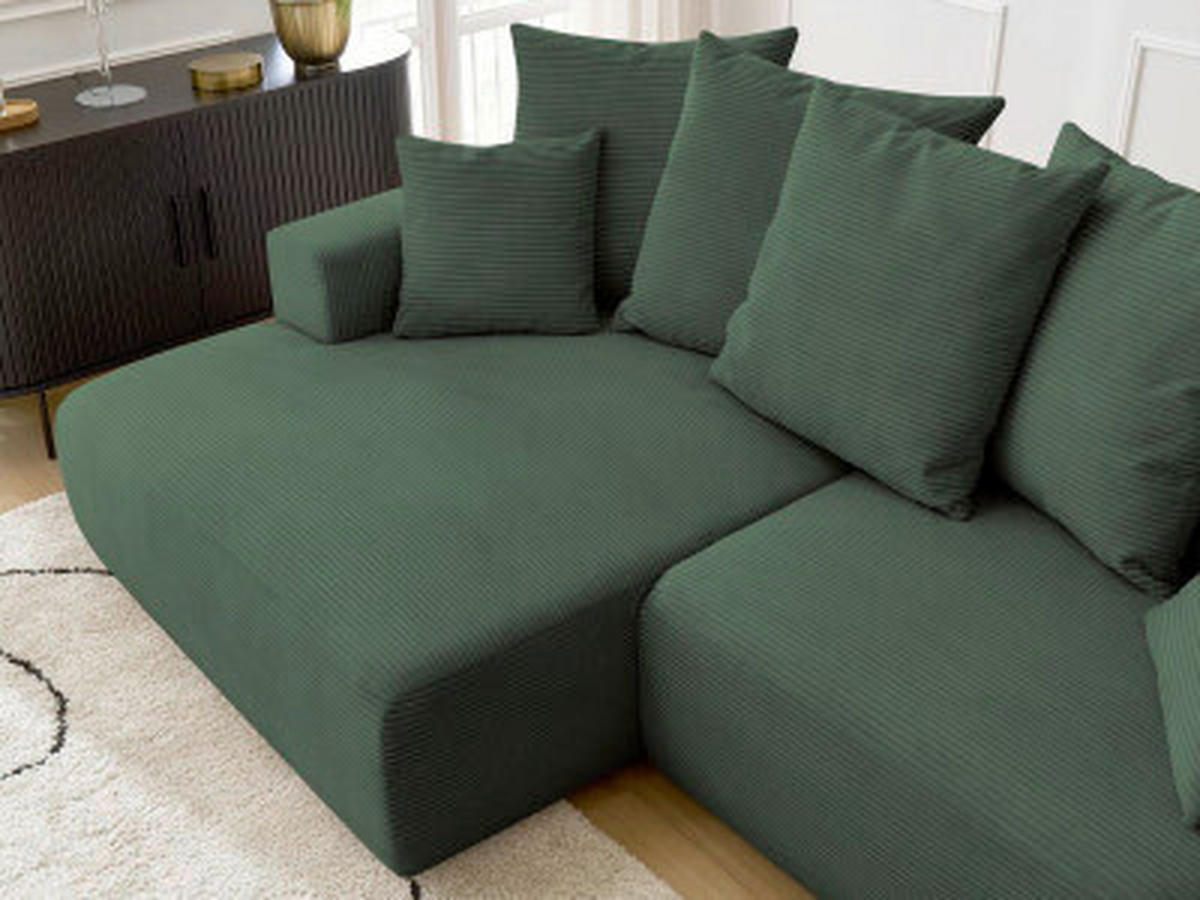 ECKSOFA Ottomane links  ATILLA Dunkelgrün Cord  - Dunkelgrün/Schwarz, MODERN, Kunststoff/Textil (149/244cm)