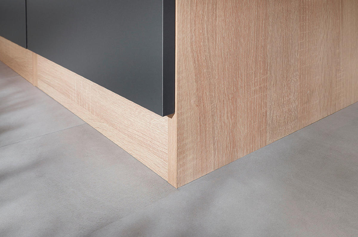 KÜCHENBLOCK 250 cm   in Grau  - Edelstahlfarben/Eichefarben, Basics, Glas/Holzwerkstoff (250cm) - Respekta