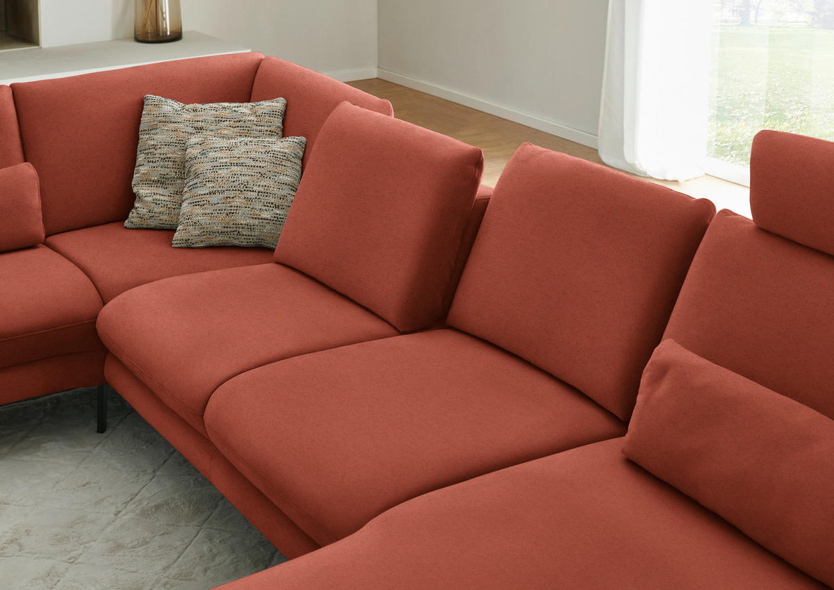 WOHNLANDSCHAFT  in Chenille, Flachgewebe Terracotta  - Terracotta/Schwarz, Design, Textil/Metall (208/344/180cm) - Dieter Knoll