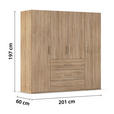 DREHTÜRENSCHRANK 201/197/60 cm,  in Sonoma Eiche, 4-türig  - Sonoma Eiche, Design, Holzwerkstoff/Kunststoff (201/197/60cm) - Novel