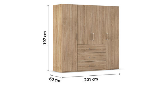 DREHTÜRENSCHRANK 201/197/60 cm,  in Sonoma Eiche, 4-türig  - Sonoma Eiche, Design, Holzwerkstoff/Kunststoff (201/197/60cm) - Novel