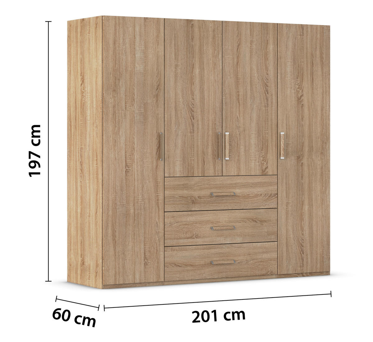 DREHTÜRENSCHRANK 201/197/60 cm 4-türig Sonoma Eiche  - Sonoma Eiche, Design, Holzwerkstoff/Kunststoff (201/197/60cm) - Novel