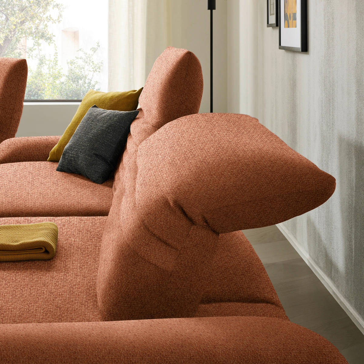 ECKSOFA in Chenille Rostfarben  280/170-195 cm  - Rostfarben/Schwarz, Design, Textil/Metall (280/170-195cm) - Dieter Knoll