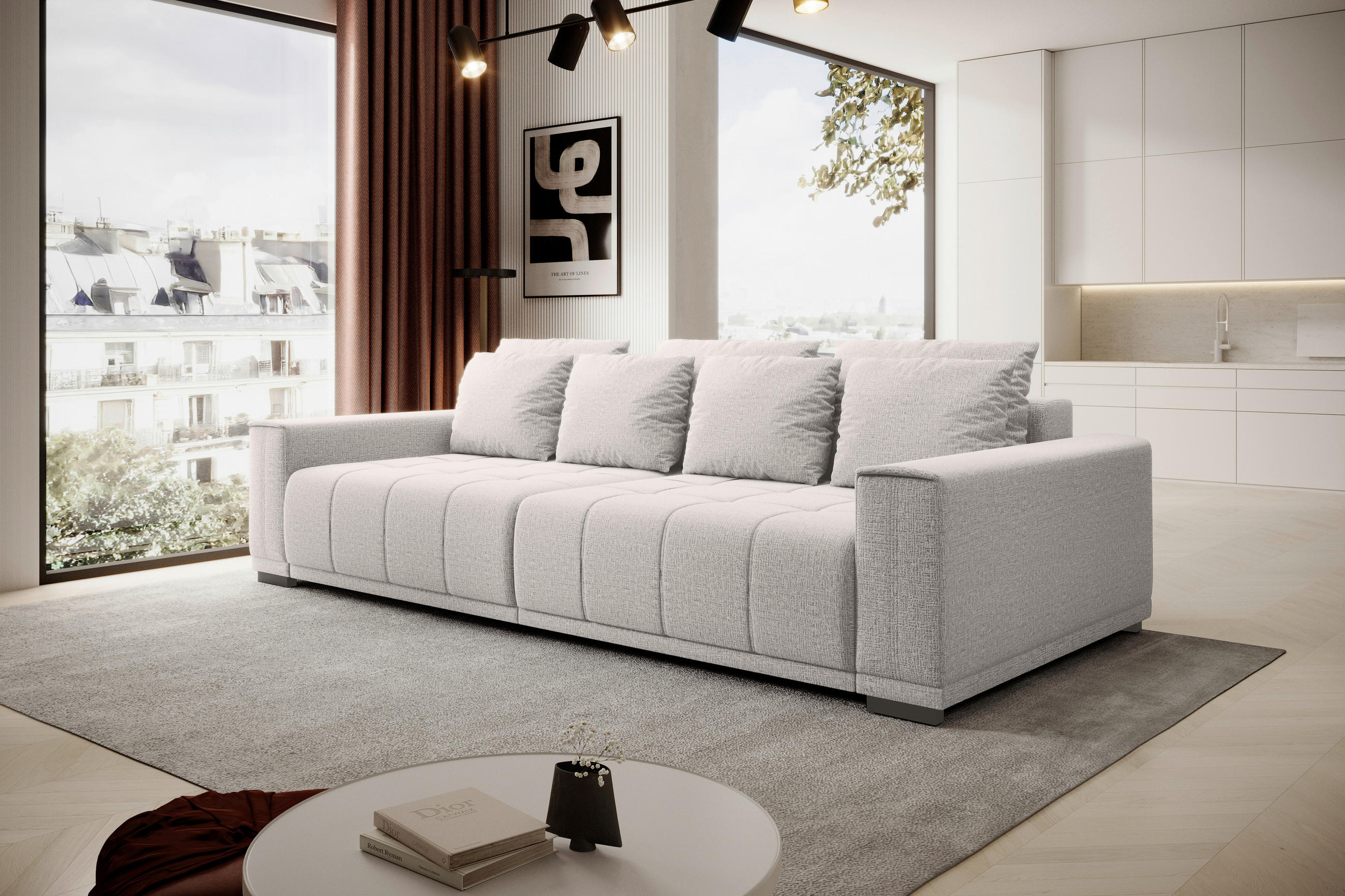 BIGSOFA Webstoff Silberfarben  - Silberfarben/Schwarz, Design, Kunststoff/Textil (278/73-83/130cm) - Welnova