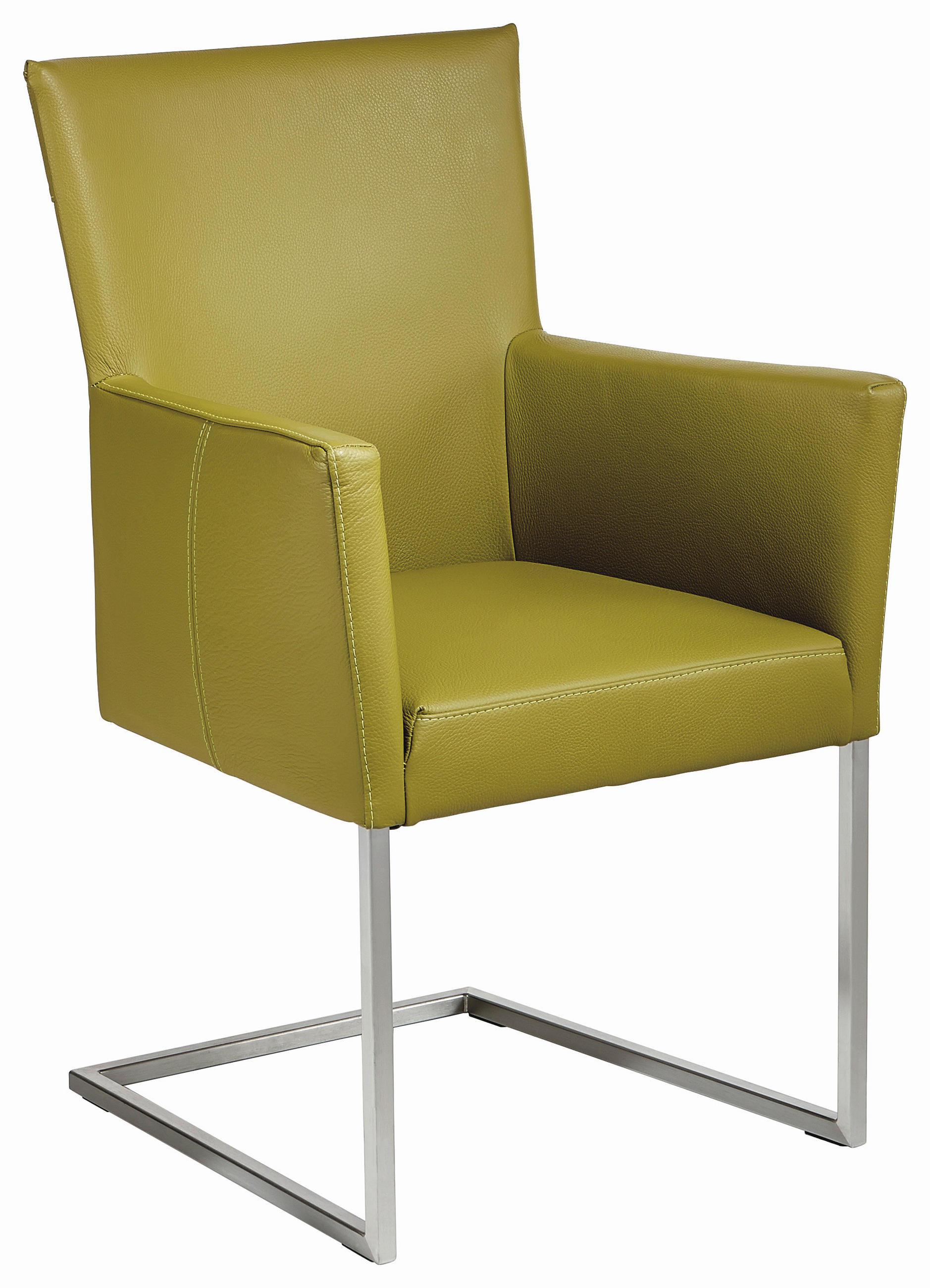 ARMLEHNSTUHL  in Edelstahl Echtleder pigmentiert  - Edelstahlfarben/Grün, Design, Leder/Metall (57/95/57cm) - Musterring