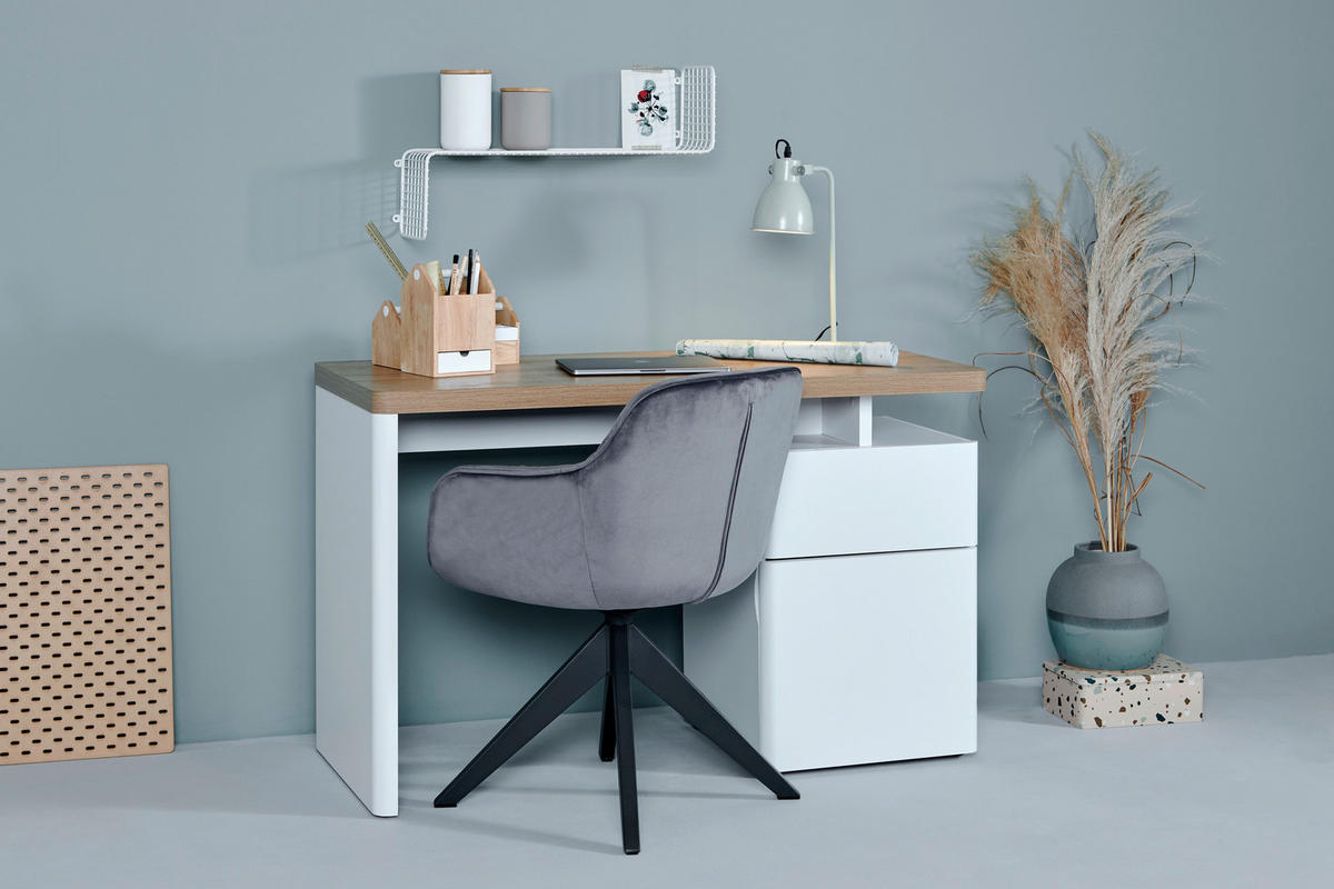 SCHREIBTISCH 120/55/76 cm Weiß, Eichefarben  - Eichefarben/Weiß, Design, Holzwerkstoff (120/55/76cm) - MID.YOU