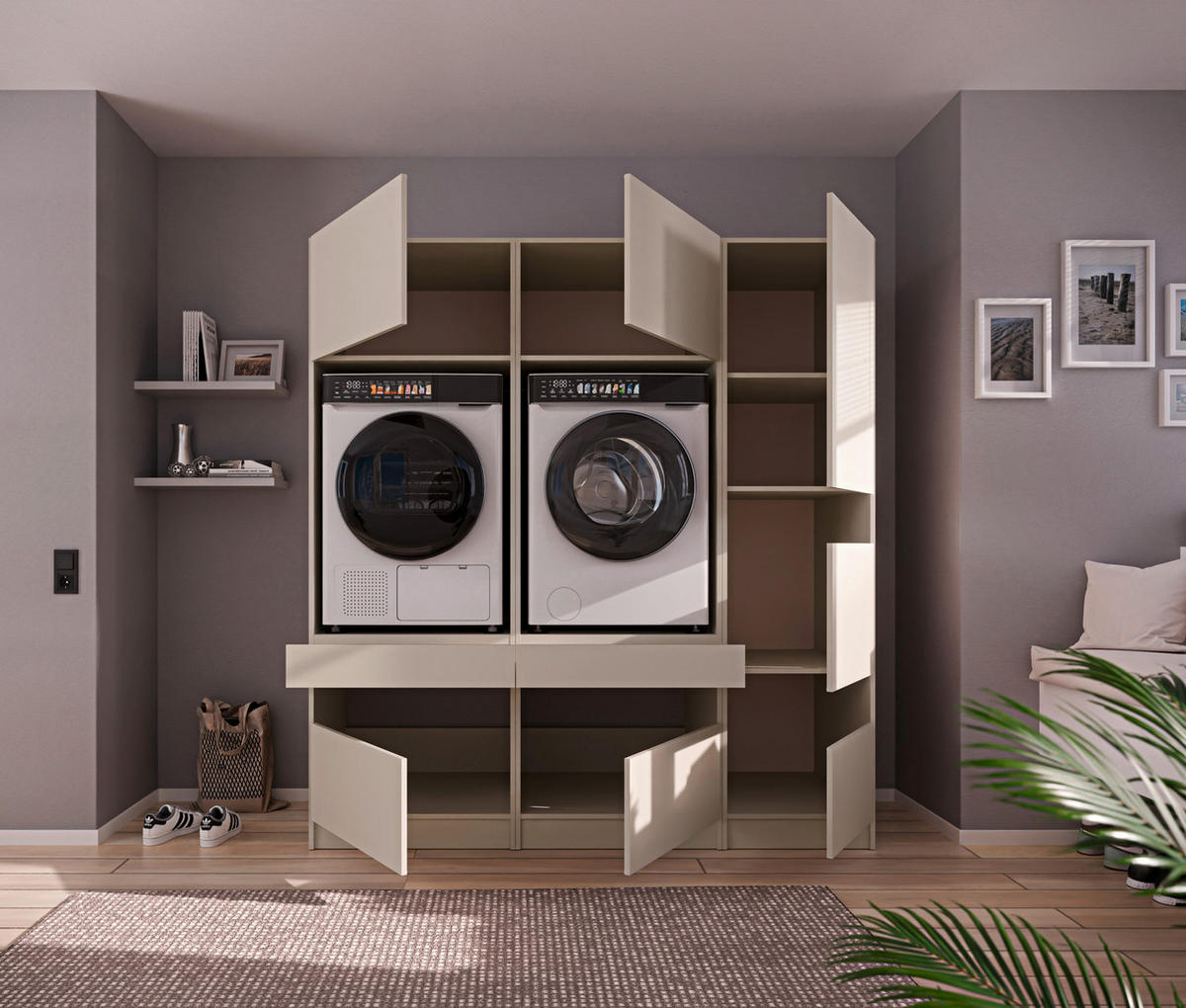WASCHMASCHINENSCHRANK 68/200/68 cm  in Kaschmir  - Kaschmir/Schwarz, Design, Holzwerkstoff/Metall (68/200/68cm) - Milino