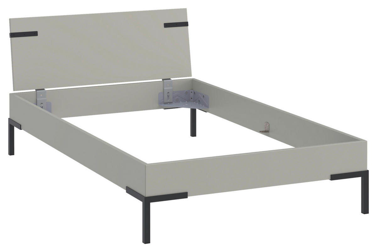 BETT 120/200 cm  in Hellgrau  - Hellgrau/Schwarz, Design, Holzwerkstoff/Metall (120/200cm) - Xora