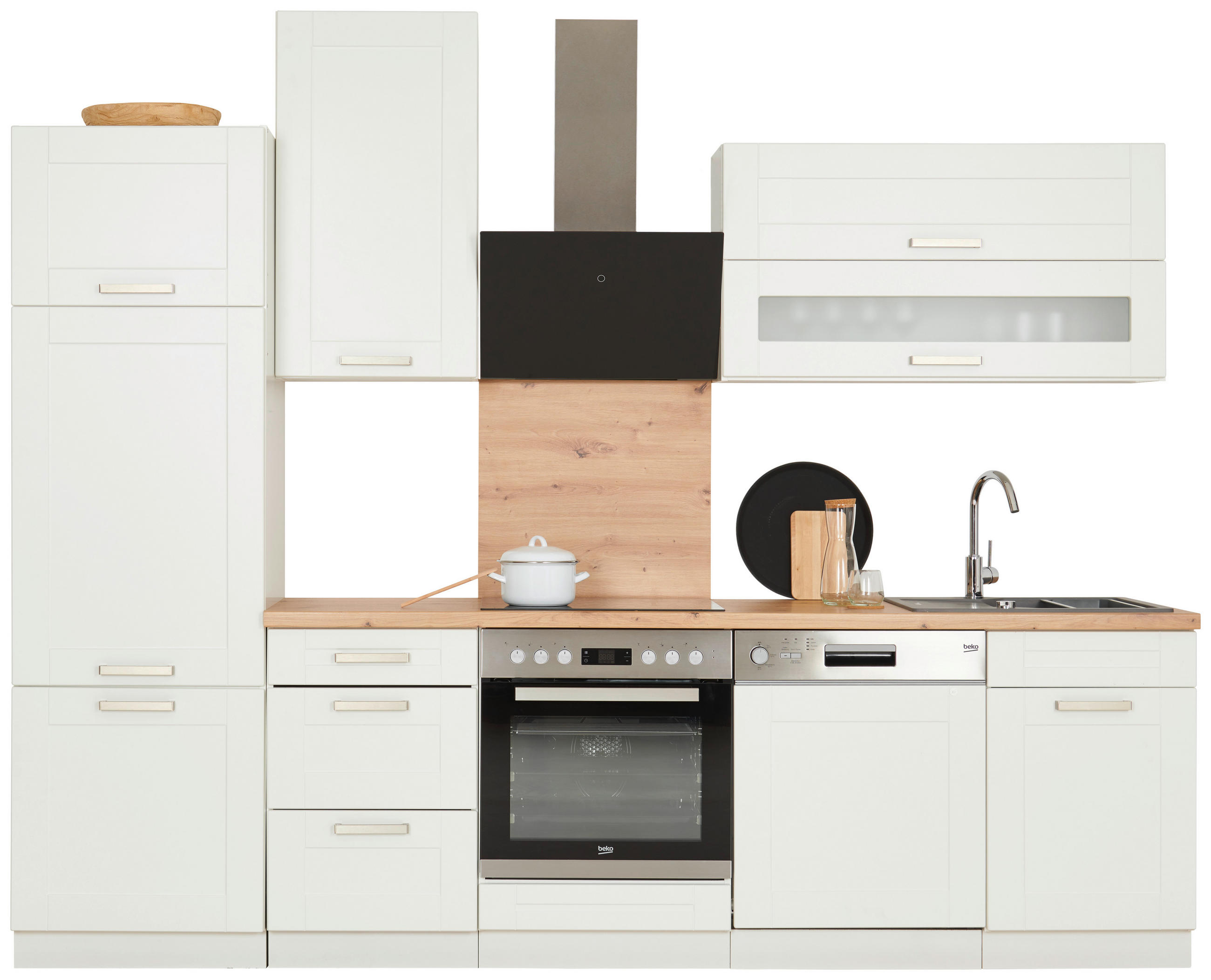 KÜCHENLEERBLOCK 280 cm   in Weiß  - Silberfarben/Weiß, ROMANTIK / LANDHAUS, Glas/Holzwerkstoff (280cm) - MID.YOU