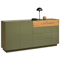 SIDEBOARD Eichefarben, Olivgrün  189/90/42 cm  - Eichefarben/Olivgrün, Design, Glas/Holz (189/90/42cm) - Novel