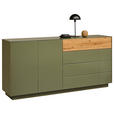 SIDEBOARD Eichefarben, Olivgrün  189/90/42 cm  - Eichefarben/Olivgrün, Design, Glas/Holz (189/90/42cm) - Novel