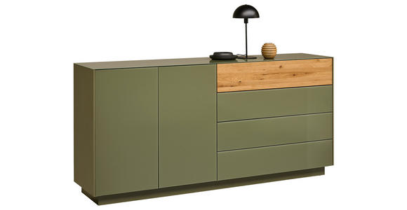 SIDEBOARD Eichefarben, Olivgrün  189/90/42 cm  - Eichefarben/Olivgrün, Design, Glas/Holz (189/90/42cm) - Novel