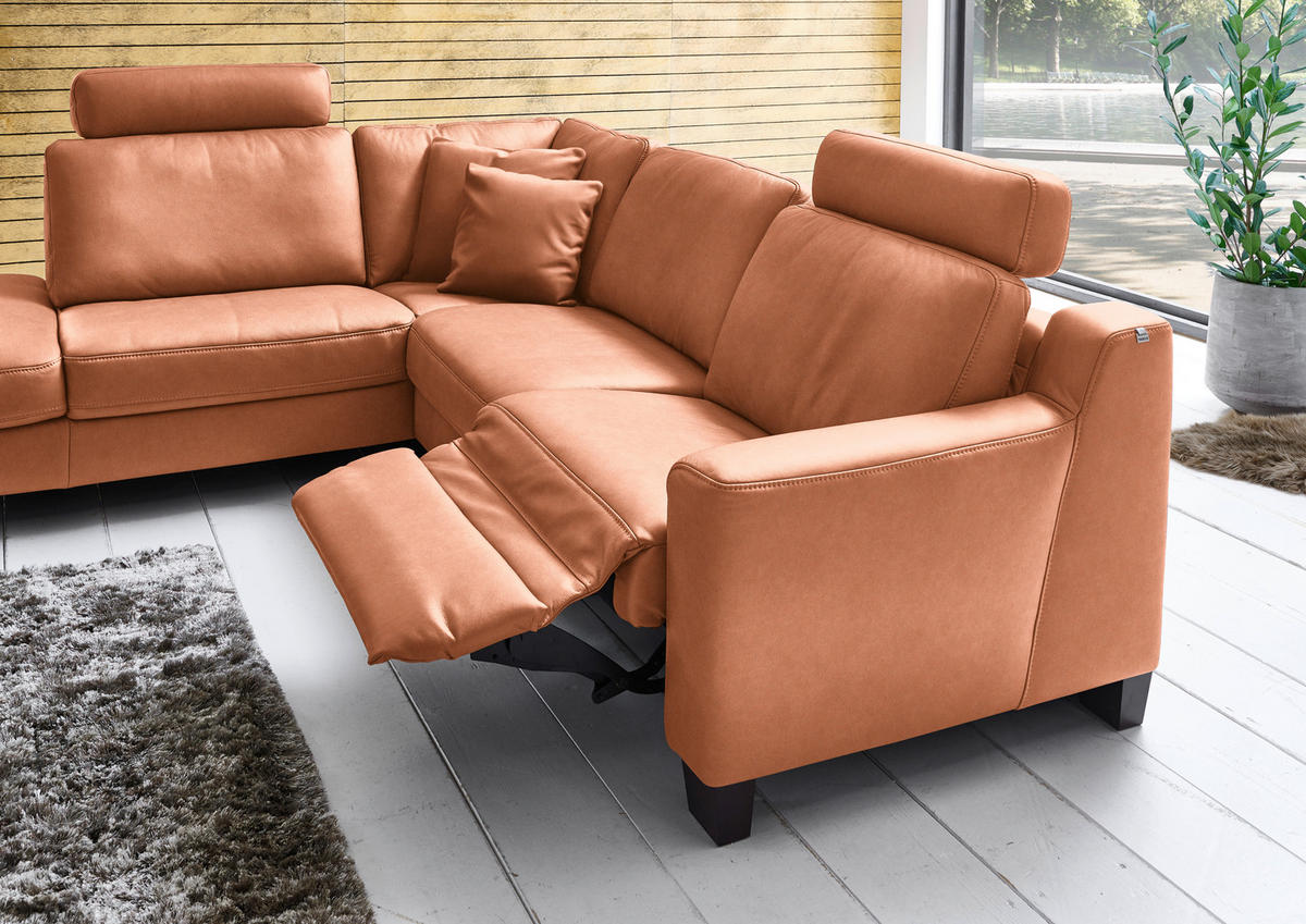 ECKSOFA in Echtleder Cognac  - Eichefarben/Cognac, Design, Leder/Holz (235/259cm) - Valdera