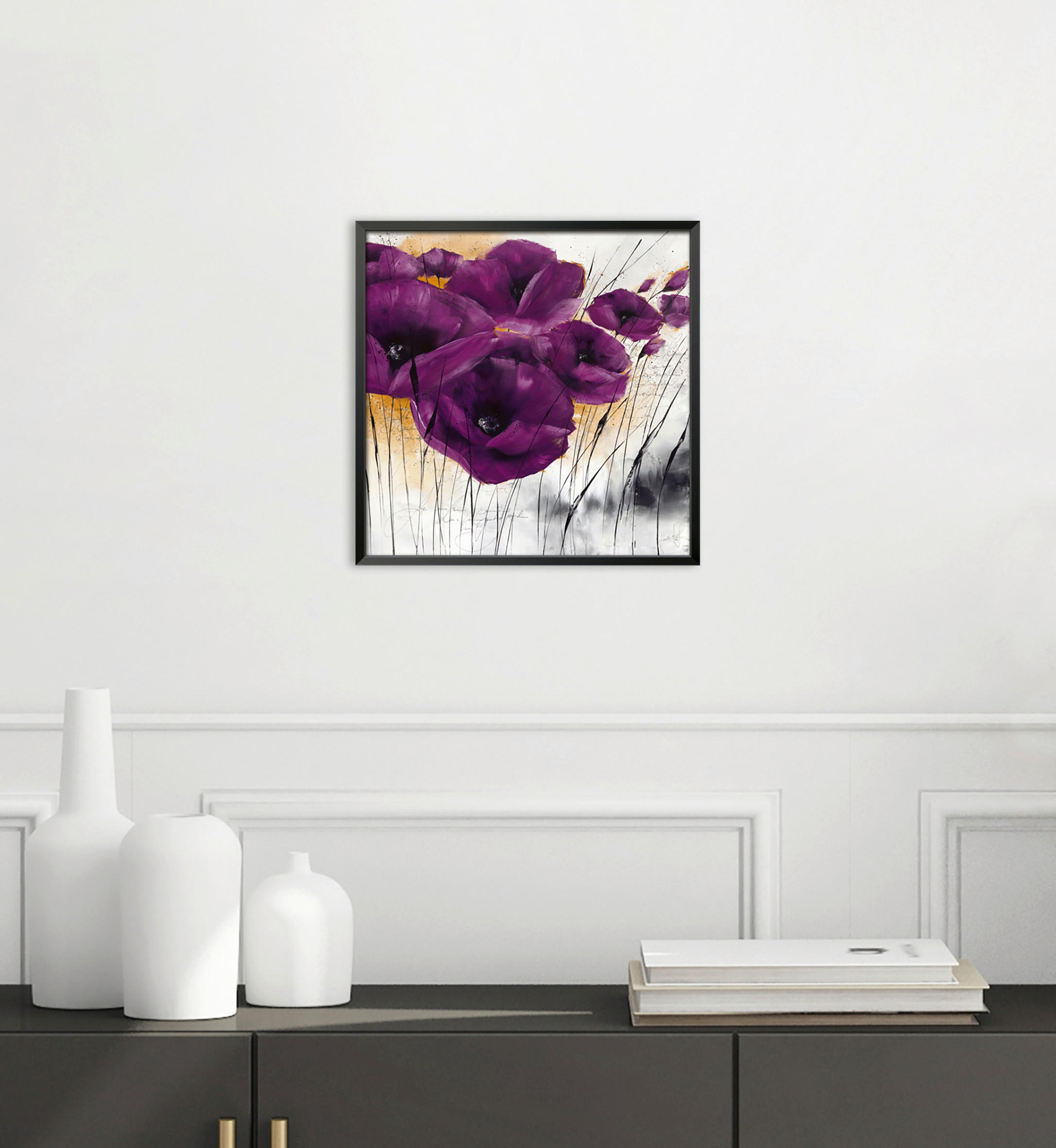 KUNSTDRUCK Isabelle Zacher-Finet Blumen Pavot violet IV - Lila/Schwarz, Basics, Papier (30/30cm) - Monee