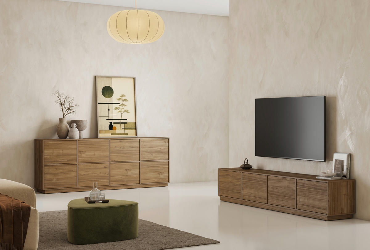 SIDEBOARD Japandi  in 220,5/45/41,5 cm  - Nussbaumfarben, Design, Holzwerkstoff (220,5/45/41,5cm) - MID.YOU