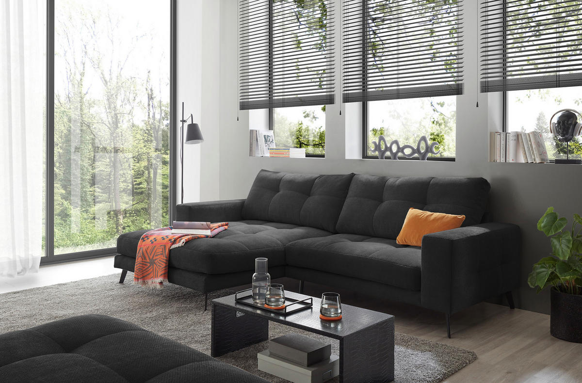 ECKSOFA ROCKPORT Schwarz Webstoff  - Schwarz, Basics, Textil/Metall (171/247cm) - Livetastic