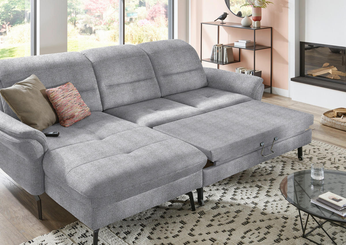 ECKSOFA in Flachgewebe Grau  - Schwarz/Grau, Konventionell, Textil/Metall (181/260cm) - Beldomo Speed