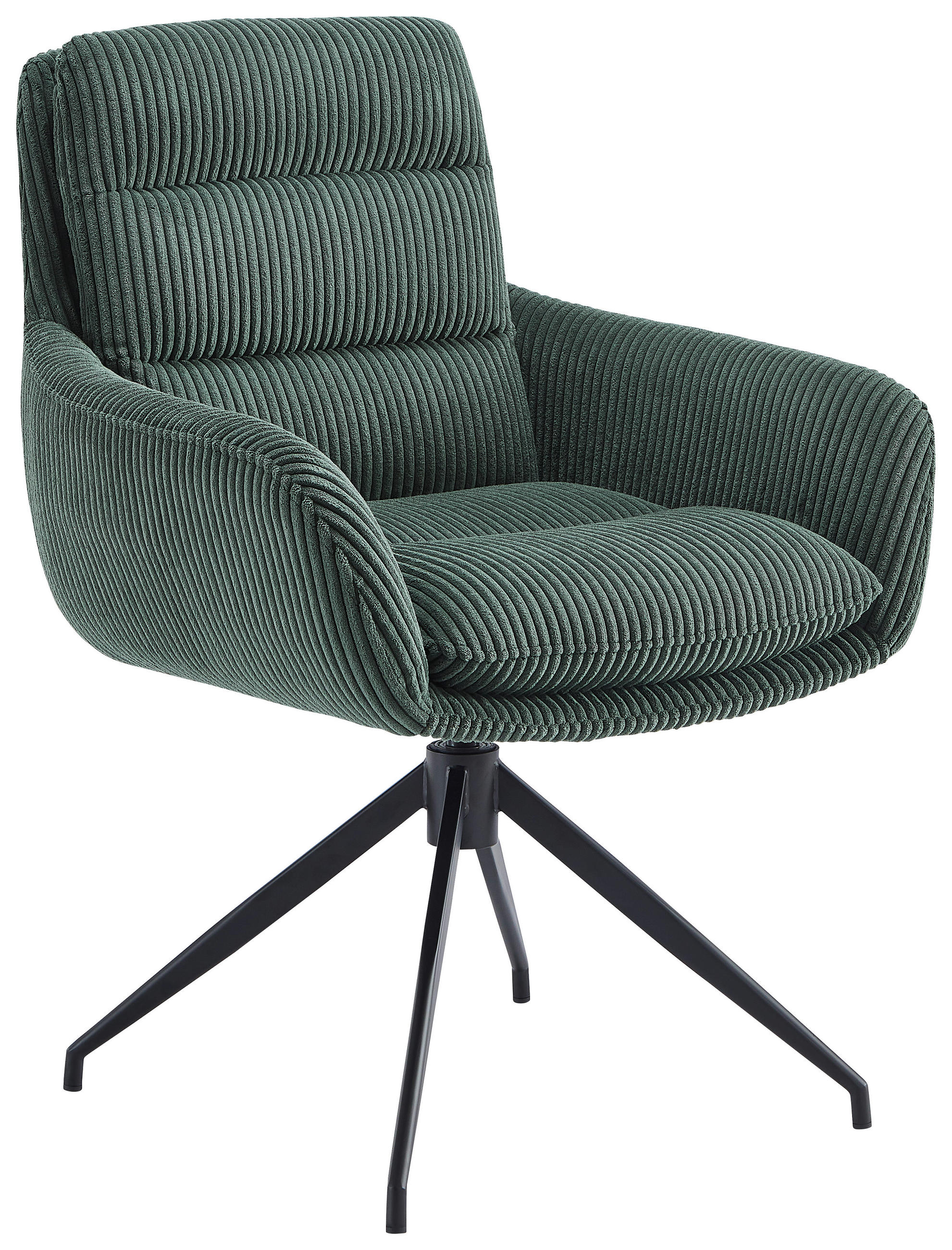 ARMLEHNSTUHL  Sitzfläche 360° drehbar, automatische Rückholfunktion Cord  Olivgrün  - Schwarz/Olivgrün, Design, Textil/Metall (68/86/65cm) - Novel