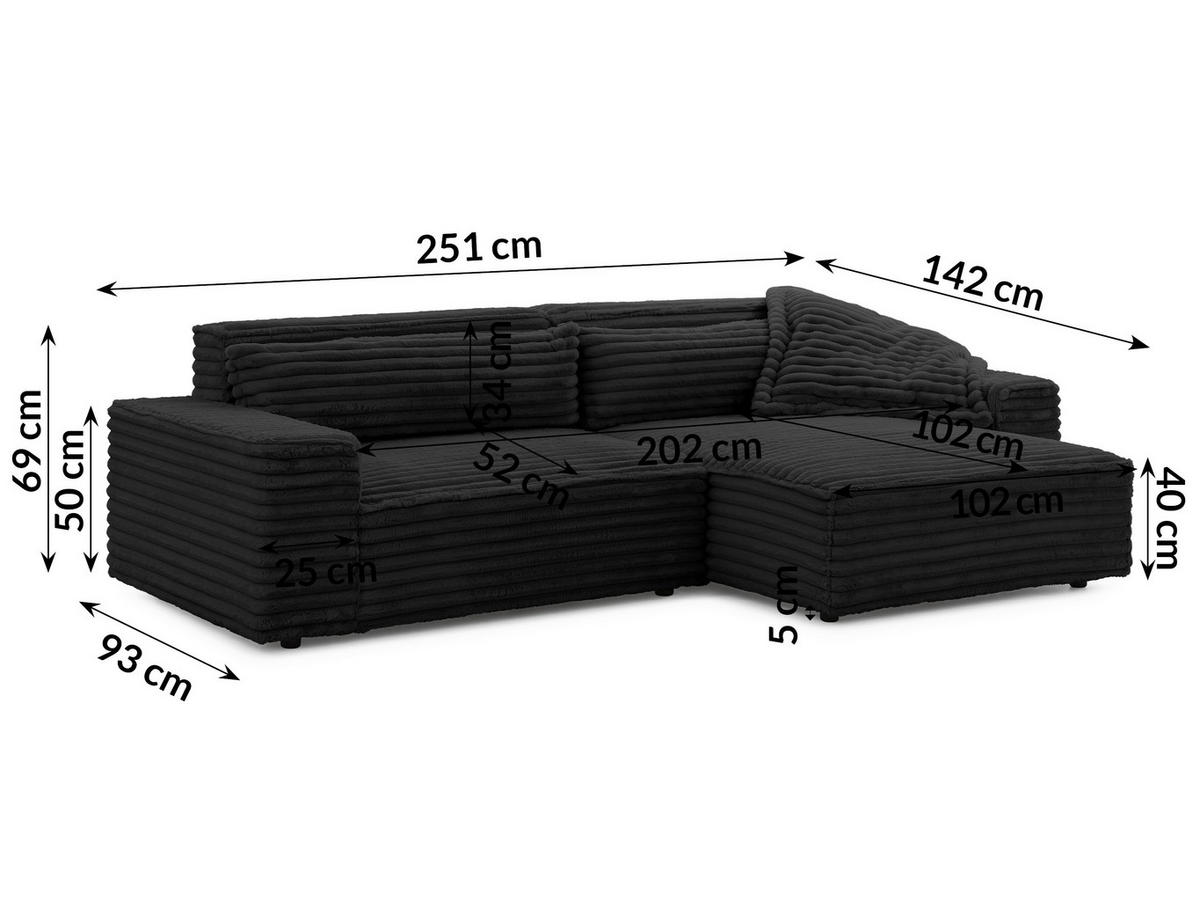 ECKSOFA Curduroy in Cord Anthrazit Rückenkissen  251/142 cm  - Anthrazit/Schwarz, Design, Kunststoff/Textil (251/142cm) - P & B