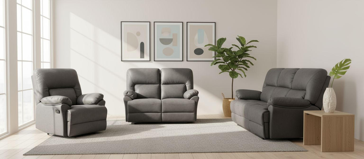 SITZGARNITUR Mikrofaser Grau  - Schwarz/Grau, KONVENTIONELL, Textil/Metall - Livetastic