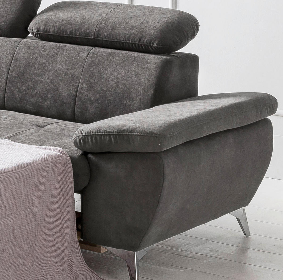 ECKSOFA in Mikrofaser Grau  209/256 cm  - Chromfarben/Grau, KONVENTIONELL, Textil/Metall (209/256cm) - Livetastic