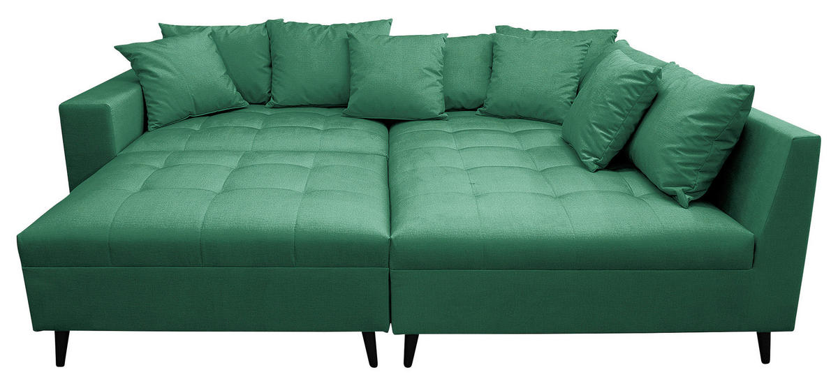 Ecksofa inkl. Hocker in Mikrofaser Grün  - Schwarz/Grün, Design, Holz/Textil (247/174cm) - MID.YOU
