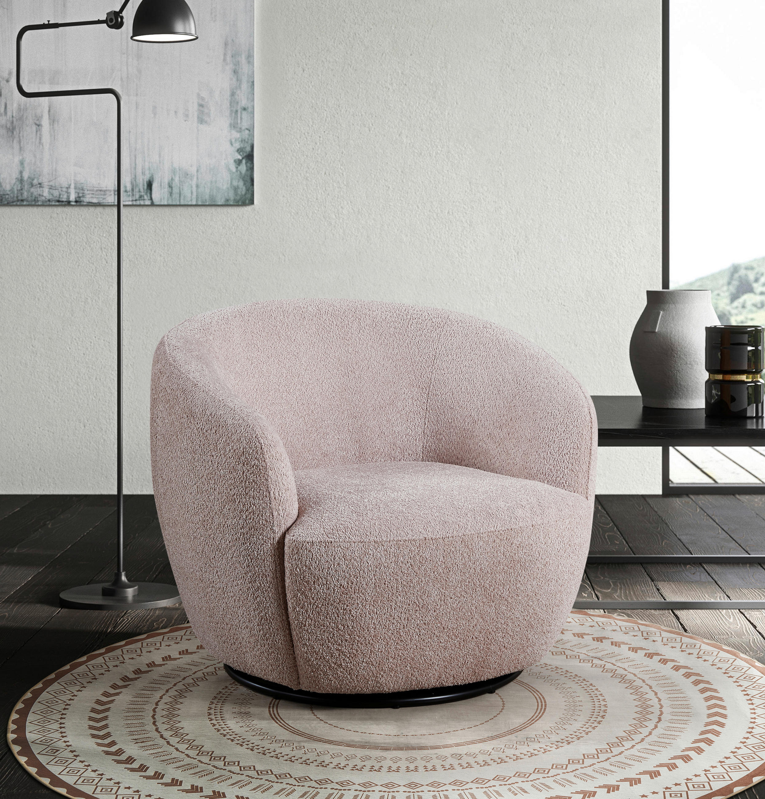 SESSEL Bouclé Rosa    - Schwarz/Rosa, Design, Textil/Metall (84/73/84cm) - Carryhome