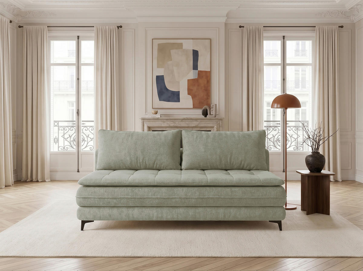 SCHLAFSOFA Chenille Hellgrau  inkl. Bettkasten, Schlaffunktion, Topper  - Hellgrau/Schwarz, Design, Textil/Metall (200/95/92cm) - Stylife