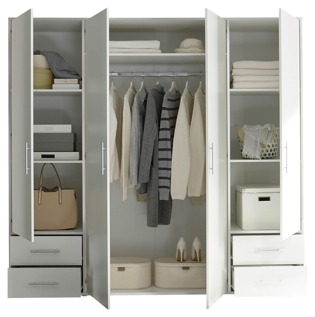 DREHTÜRENSCHRANK in Weiss  - Weiss/Alufarben, Konventionell, Holzwerkstoff/Kunststoff (206/195/60cm) - Carryhome