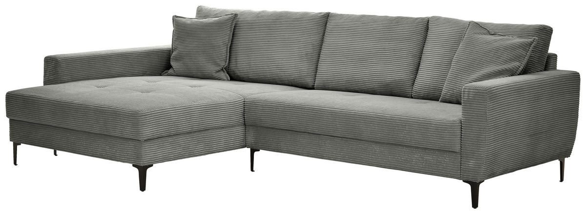 ECKSOFA in Cord Grau  174/283 cm  - Schwarz/Grau, Design, Textil/Metall (174/283cm) - Xora