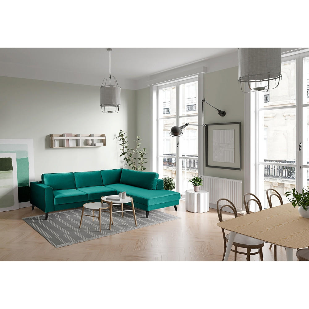 ECKSOFA in Samt, Velours Petrol  - Wengefarben/Petrol, Modern, Holz/Textil (201/85/260cm) - Trendmanufaktur
