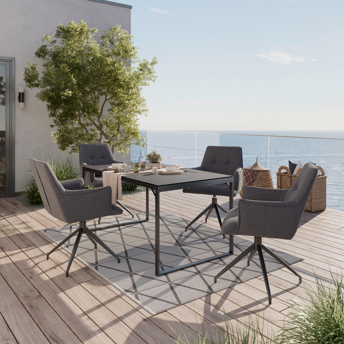 GARTENSTUHL Eisen Grau, Dunkelgrau  - Dunkelgrau/Grau, MODERN, Textil/Metall (58/87/64cm) - Ambia Garden