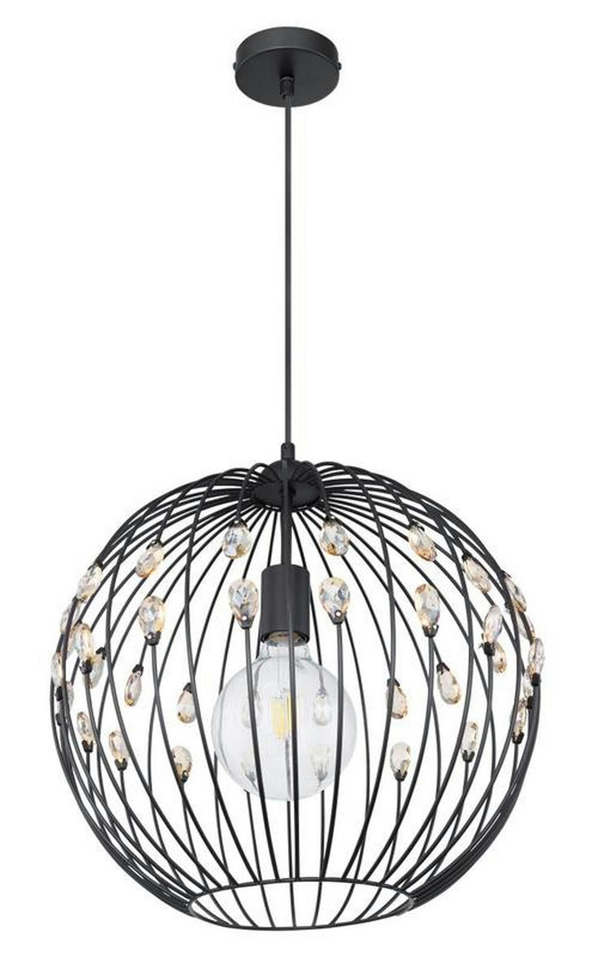 VISEČA SVETILKA        40/120 cm     60 W E27 - črna, Basics, kovina/steklo (40/120cm) - Globo