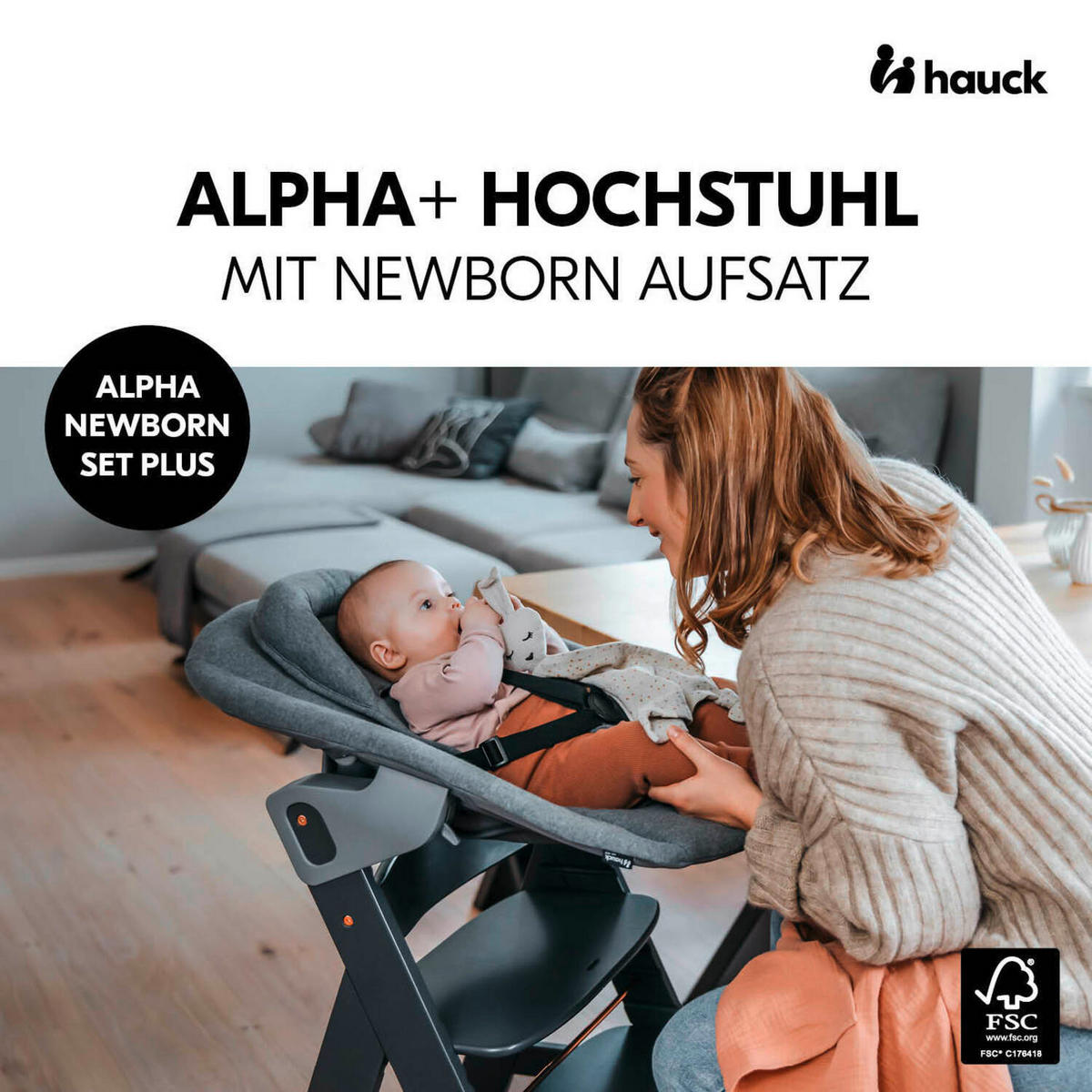 HOCHSTUHL-SET Alpha Newborn Set Anthrazit Grey  - Anthrazit, Basics, Holz/Textil (65/93,5/49cm) - Hauck