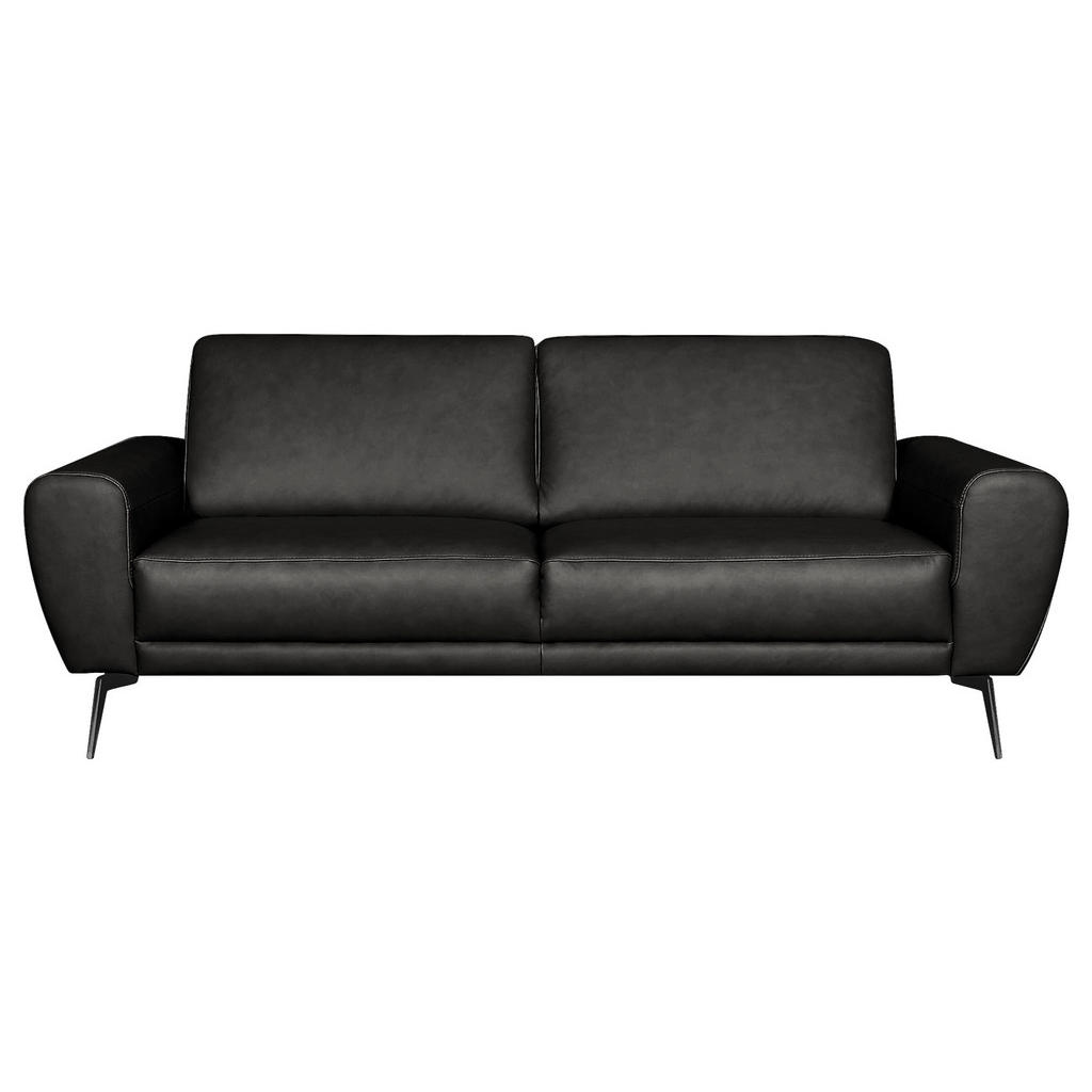 Thumbnail - Livetastic 3-Sitzer-Sofa Spring, Schwarz, Leder, Echtleder, Semi-Anilinleder, 207x85x92 cm, Made in EU, Rücken echt, Woh...