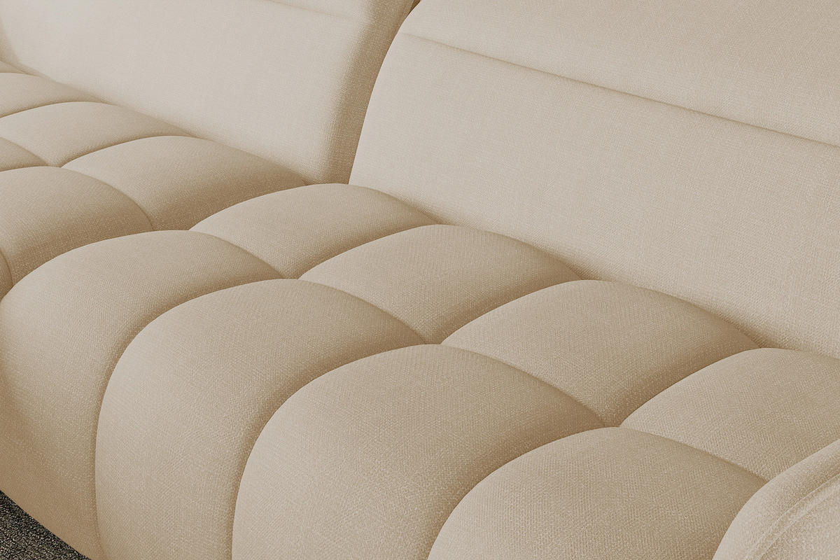 ECKSOFA Beige Flachgewebe Rücken echt, Kopfteilverstellung, Sitztiefenverstellung  - Beige/Schwarz, KONVENTIONELL, Textil/Metall (175/272cm) - Carryhome