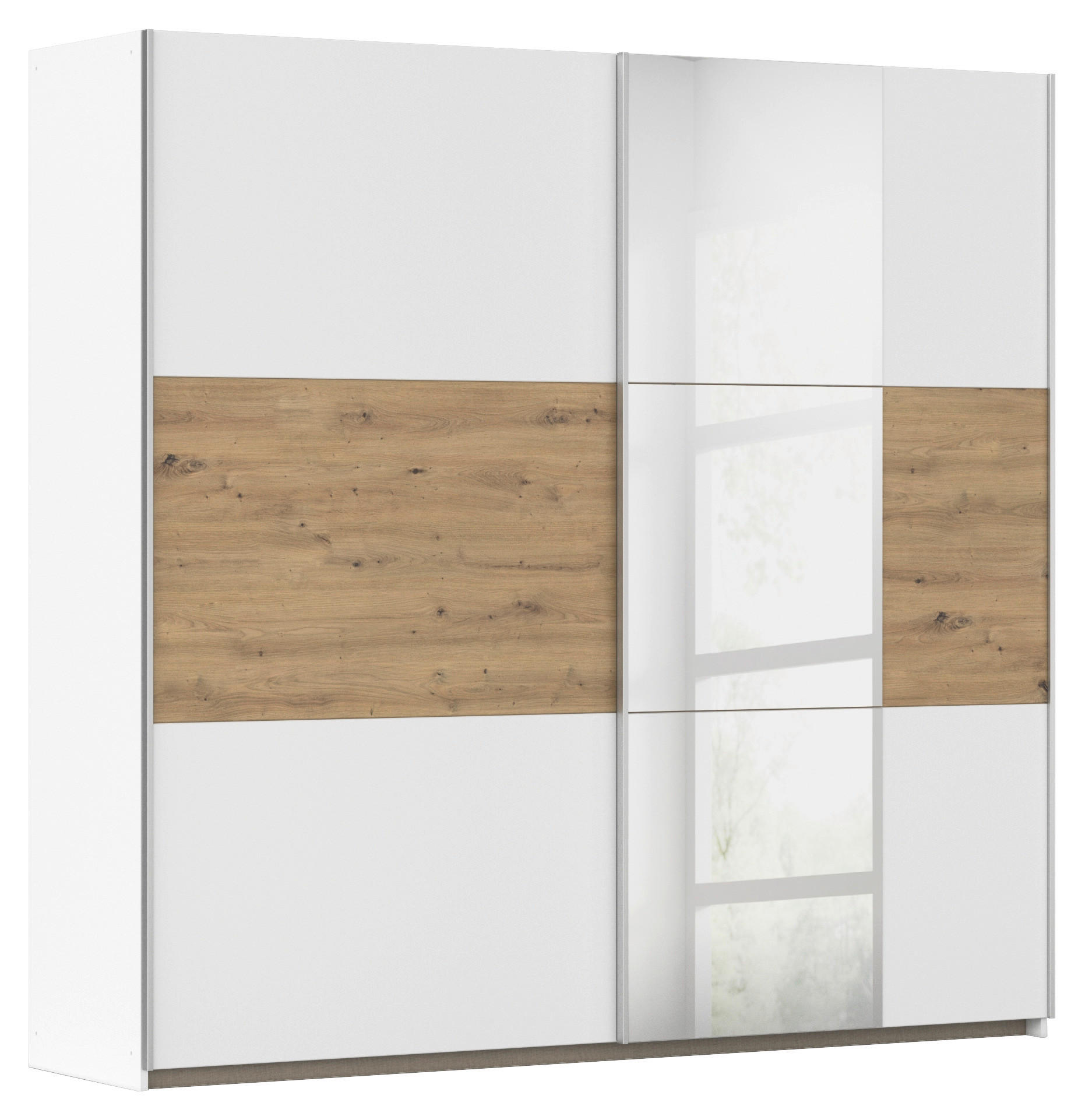 SCHWEBETÜRENSCHRANK 218/210/59 cm 2-türig Klar, Weiß, Eiche Artisan  - Klar/Alufarben, KONVENTIONELL, Holzwerkstoff/Metall (218/210/59cm)