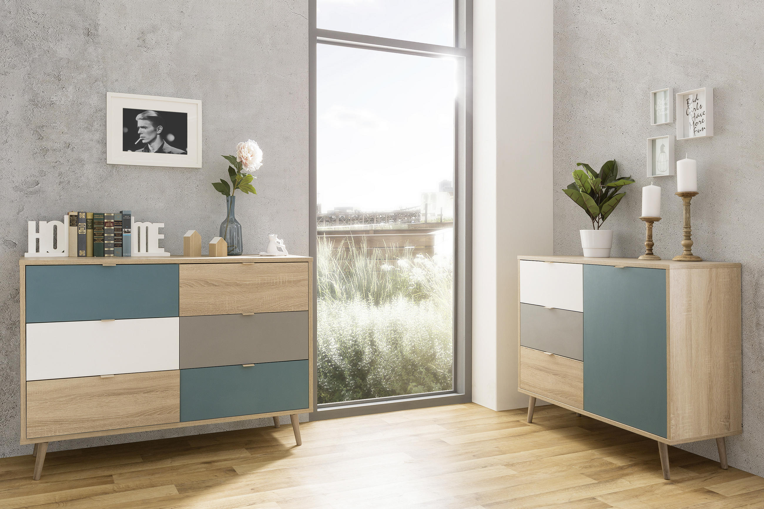 KOMMODE  in 120/85/40 cm  - Eichefarben/Petrol, Trend, Holzwerkstoff (120/85/40cm) - MID.YOU