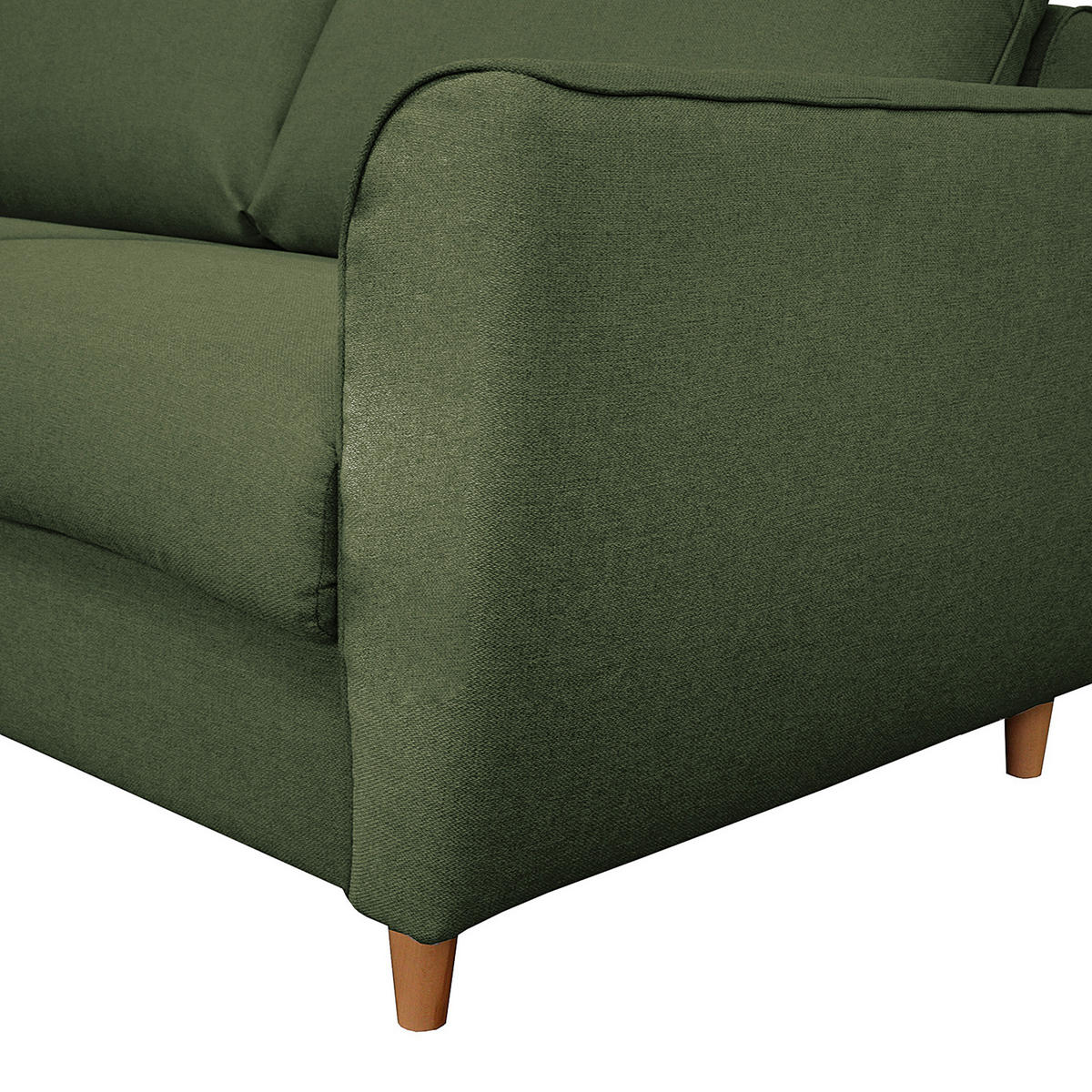 SCHLAFSOFA Flachgewebe Dunkelgrün  - Dunkelgrün/Buchefarben, Design, Holz/Textil (195/90/102cm) - Livetastic