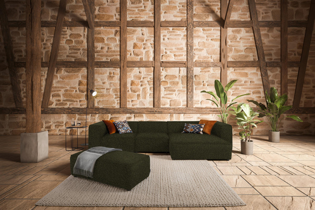 ECKSOFA in Flachgewebe Olivgrün  341/164 cm  - Schwarz/Olivgrün, Design, Kunststoff/Textil (341/164cm) - W.Schillig