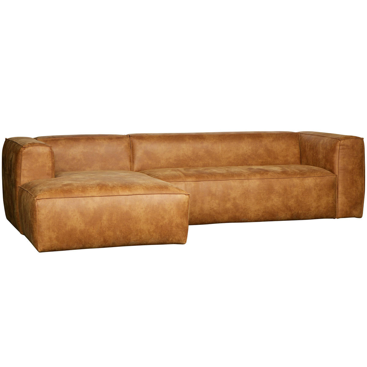 ECKSOFA Bean Cognac Kombination Echtleder/Stoff Lederlook  - Cognac/Schwarz, Design, Leder/Kunststoff (175/305cm) - Livetastic