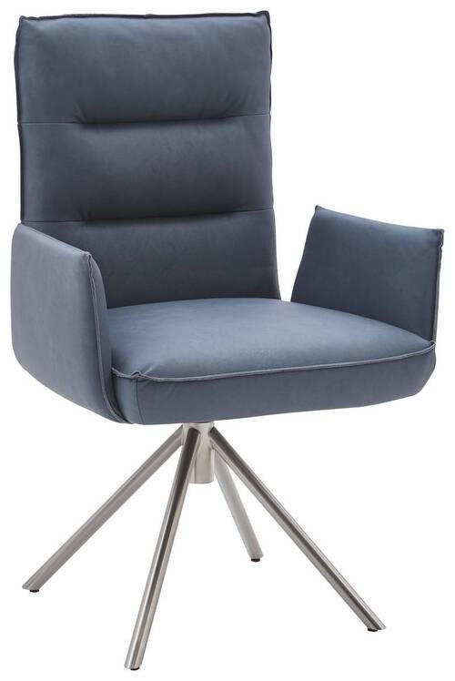 ARMLEHNSTUHL  in Echtleder pigmentiert  - Edelstahlfarben/Blaugrau, Design, Leder/Metall (59/93/59cm) - Dieter Knoll