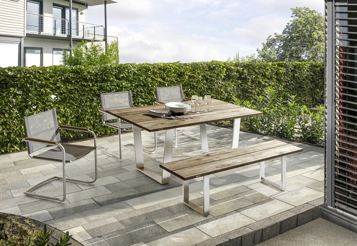 GARTENBANK 160/46/40 cm Teakholz   - Edelstahlfarben/Teakfarben, Design, Holz/Metall (160/46/40cm)
