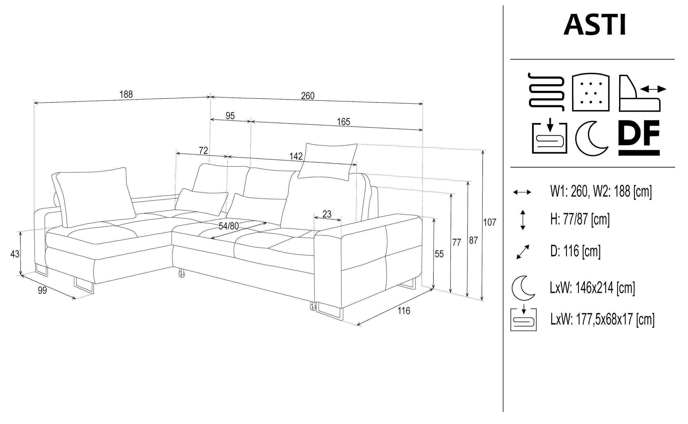 Thumbnail - Hom`in Ecksofa, Grün, Textil, 4-Sitzer, Füllung: Schaumstoff, Ottomane links, 260x188 cm, Stoffauswahl, seitenverkehrt e...