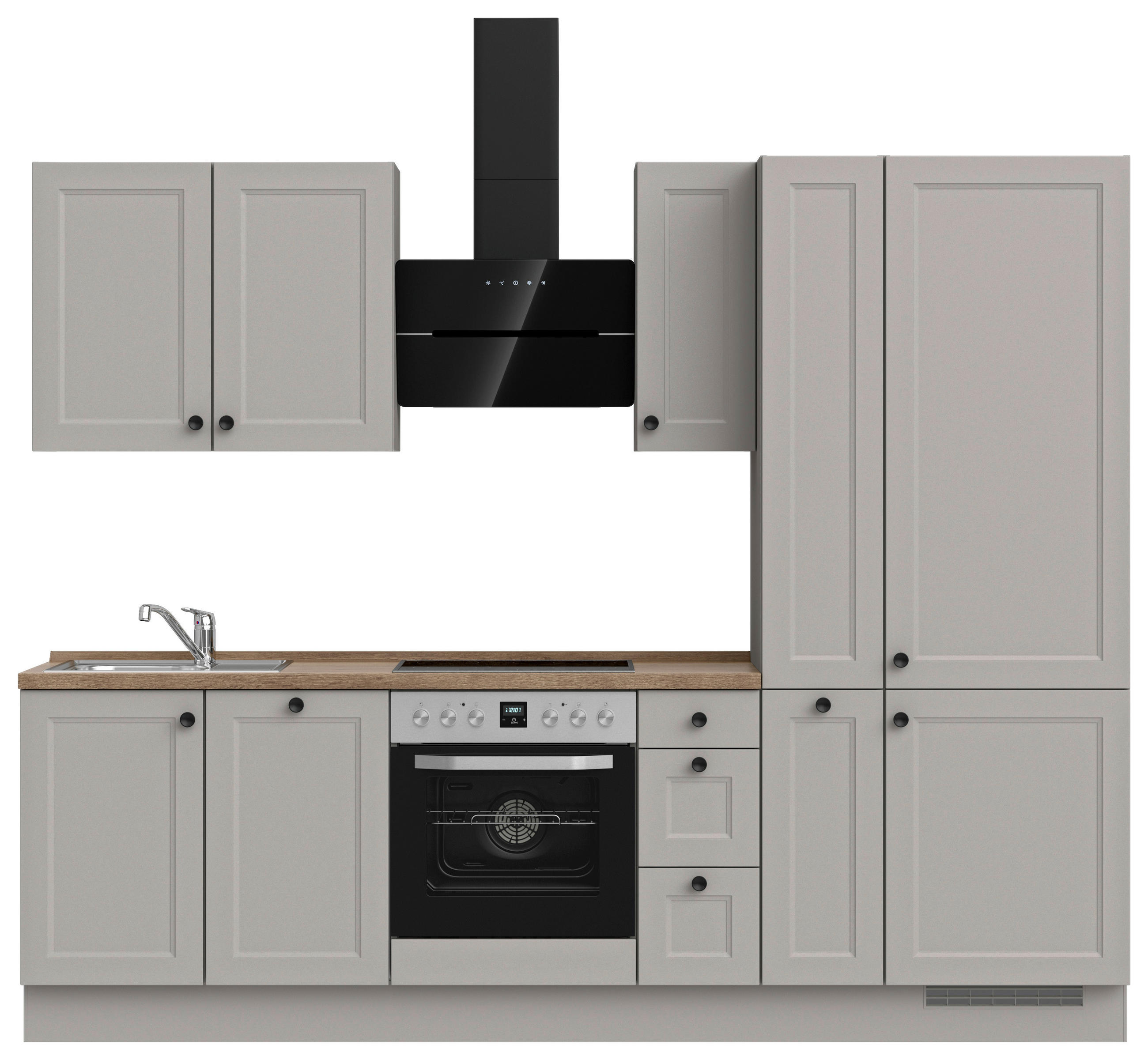 KÜCHENBLOCK 270 cm   in Grau, Eiche dunkel  - Eiche dunkel/Schwarz, MODERN, Holzwerkstoff/Metall (270cm) - Nobilia