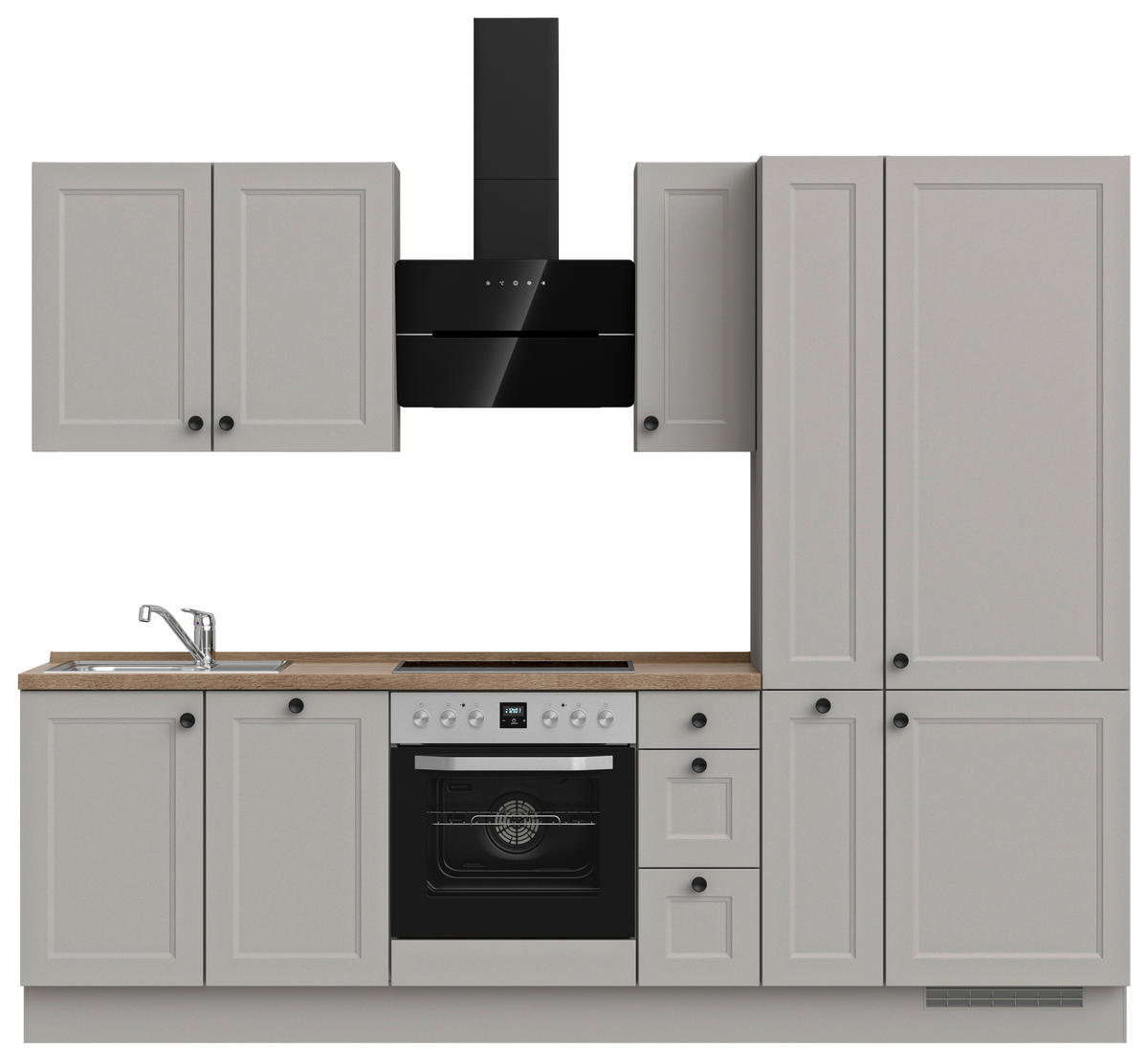 KÜCHENBLOCK 270 cm   in Grau, Eiche dunkel  - Eiche dunkel/Schwarz, MODERN, Holzwerkstoff/Metall (270cm) - Nobilia
