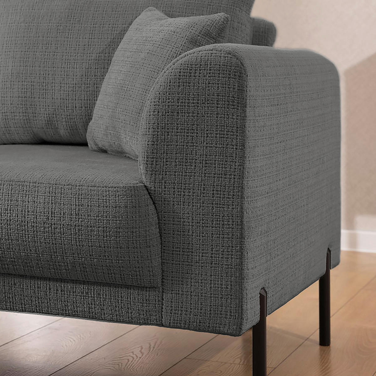 ECKSOFA Mauris Grau Chenille Rückenkissen  - Schwarz/Grau, Design, Kunststoff/Textil (200/233cm) - Livetastic