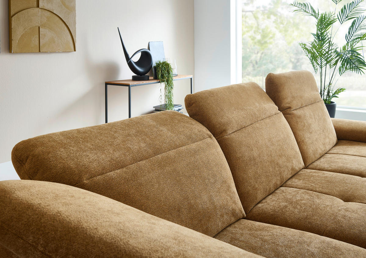ECKSOFA Beldomo System Dunkelgelb Chenille Rücken echt, Kopfteilverstellung  - Dunkelgelb/Schwarz, Design, Textil/Metall (235/311cm) - Beldomo System